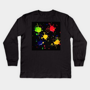 Bright coloured paint splats on a black background Kids Long Sleeve T-Shirt